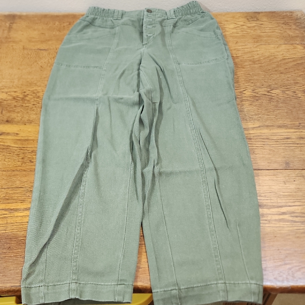 Knox Rose Army Green Denim Relaxed Fit Button Fly XS